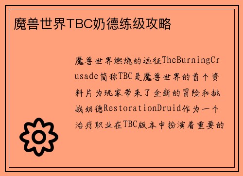 魔兽世界TBC奶德练级攻略